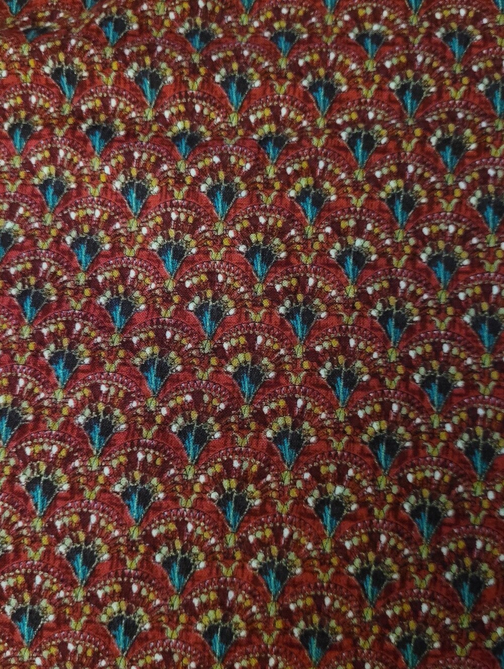 Vintage 1-1/2 Yards Timeless Treasures Red with Gold & Blue Geometric Design